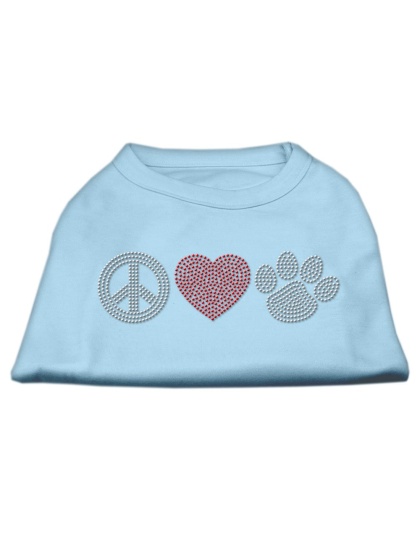 Peace Love and Paw Rhinestone Shirt Baby Blue L