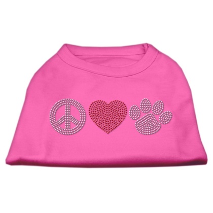 Peace Love and Paw Rhinestone Shirt Bright Pink L