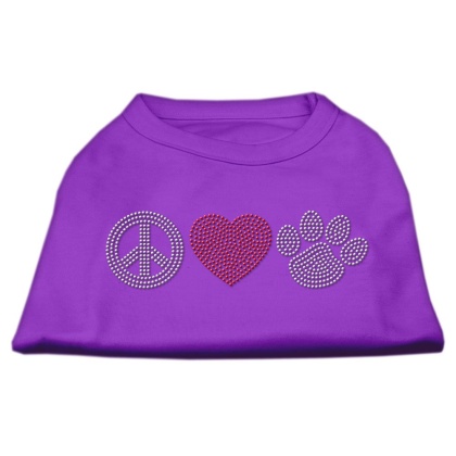 Peace Love and Paw Rhinestone Shirt Purple L