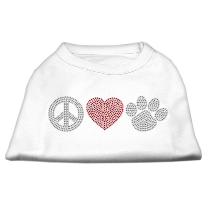 Peace Love and Paw Rhinestone Shirt White L