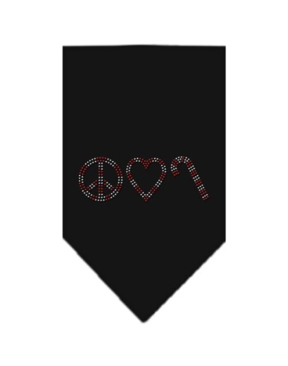 Peace Love Candy Cane Rhinestone Bandana Black Large