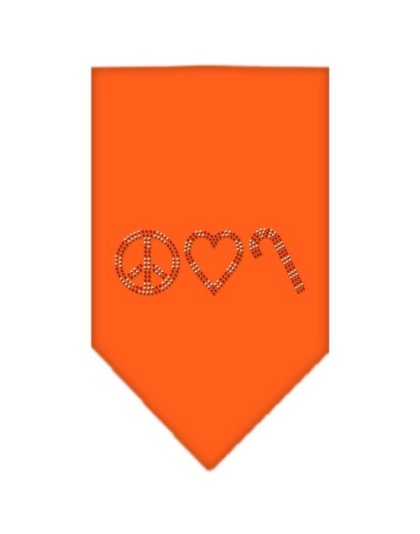 Peace Love Candy Cane Rhinestone Bandana Orange Large