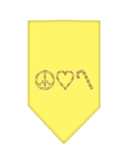 Peace Love Candy Cane Rhinestone Bandana Yellow Large