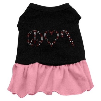 Peace Love Candy Cane Rhinestone Dress Black with Pink Lg