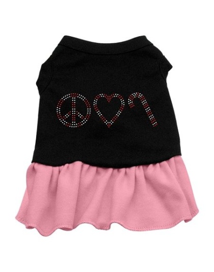 Peace Love Candy Cane Rhinestone Dress Black with Pink Lg