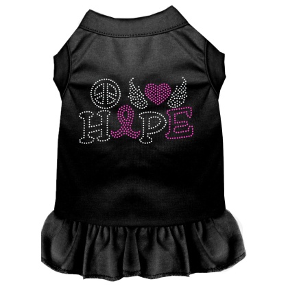 Peace Love Hope Breast Cancer Rhinestone Pet Dress Black 4X