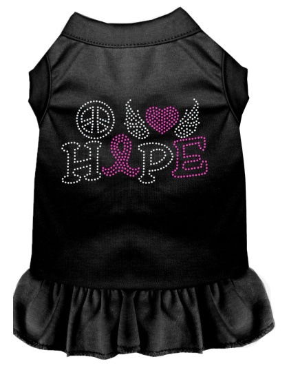 Peace Love Hope Breast Cancer Rhinestone Pet Dress Black 4X