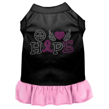 Peace Love Hope Breast Cancer Rhinestone Pet Dress Black with Light Pink Lg
