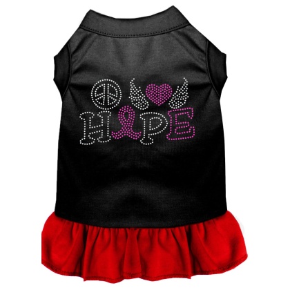 Peace Love Hope Breast Cancer Rhinestone Pet Dress Black with Red Lg