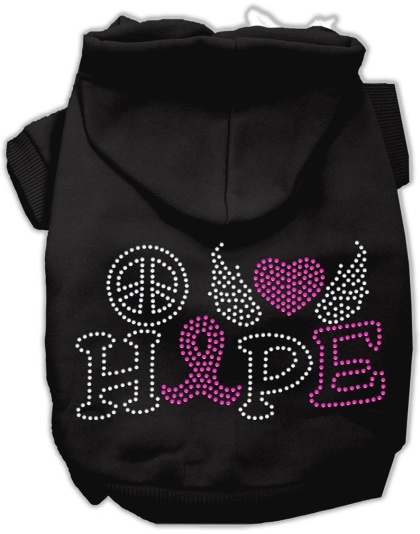 Peace Love Hope Breast Cancer Rhinestone Pet Hoodie Black Lg