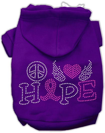 Peace Love Hope Breast Cancer Rhinestone Pet Hoodie Purple Lg