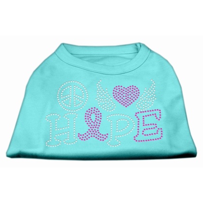 Peace Love Hope Breast Cancer Rhinestone Pet Shirt Aqua Lg