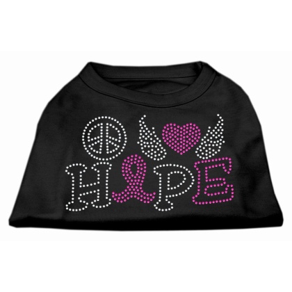 Peace Love Hope Breast Cancer Rhinestone Pet Shirt Black Lg