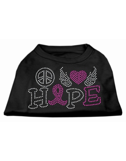 Peace Love Hope Breast Cancer Rhinestone Pet Shirt Black Lg