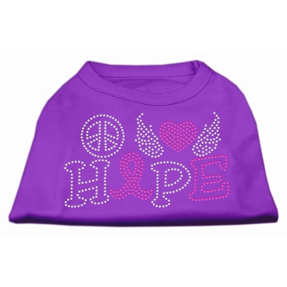 Peace Love Hope Breast Cancer Rhinestone Pet Shirt Purple Lg