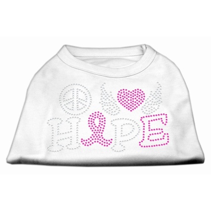 Peace Love Hope Breast Cancer Rhinestone Pet Shirt White Lg