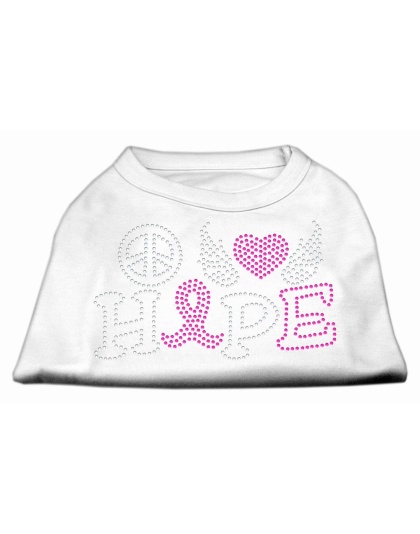 Peace Love Hope Breast Cancer Rhinestone Pet Shirt White Lg