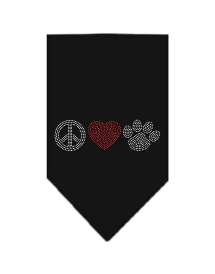 Peace Love Paw Rhinestone Bandana Black Large