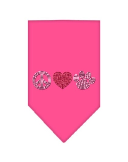 Peace Love Paw Rhinestone Bandana Bright Pink Large