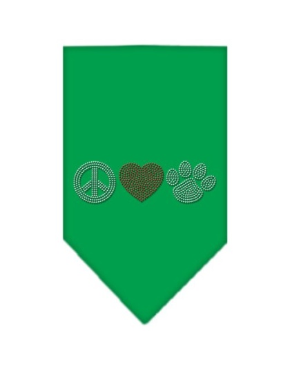 Peace Love Paw Rhinestone Bandana Emerald Green Large