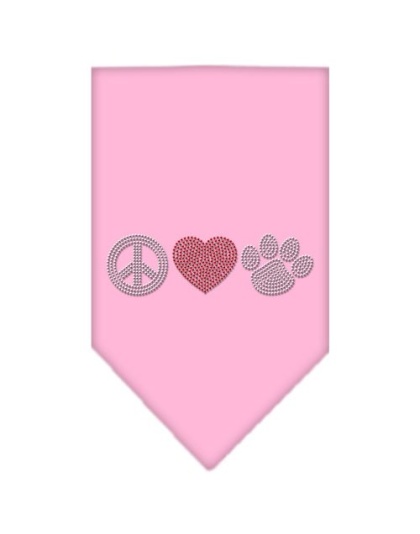 Peace Love Paw Rhinestone Bandana Light Pink Large