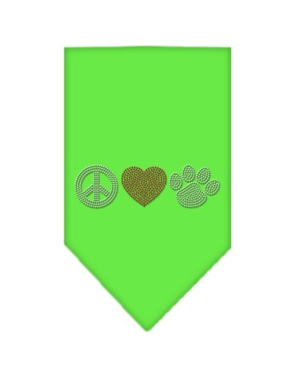 Peace Love Paw Rhinestone Bandana Lime Green Large