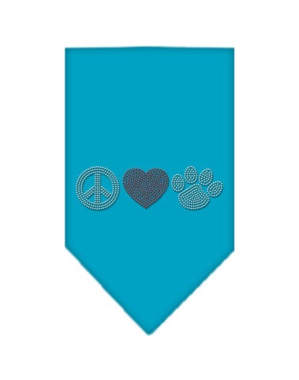 Peace Love Paw Rhinestone Bandana Turquoise Large