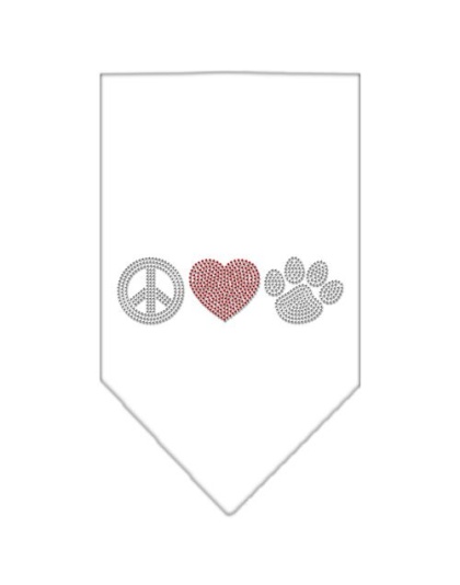 Peace Love Paw Rhinestone Bandana White Large