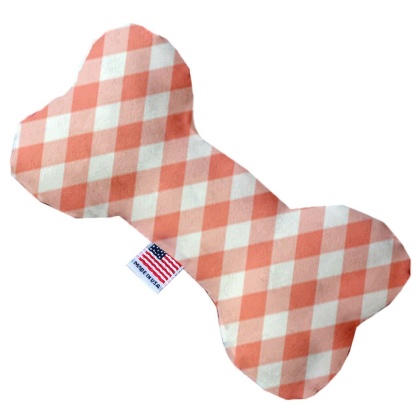 Peach Plaid 10 inch Canvas Bone Dog Toy