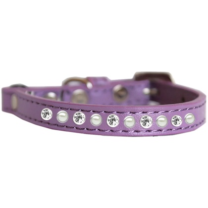 Pearl and Clear Jewel Cat safety collar Lavender Size 10