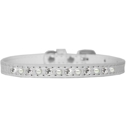 Pearl and Clear Jewel Croc Dog Collar White Size 10