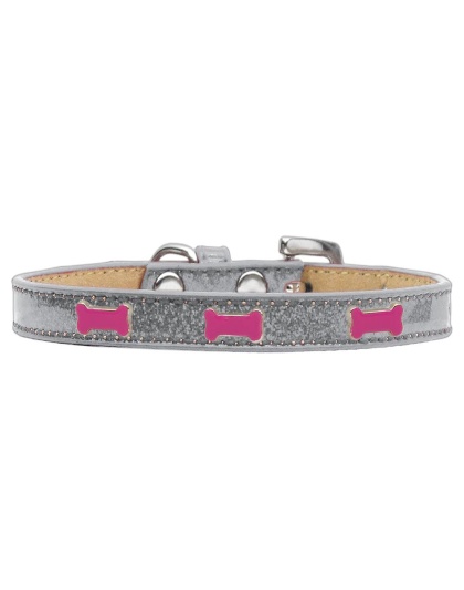 Pink Bone Widget Dog Collar Silver Ice Cream Size 10