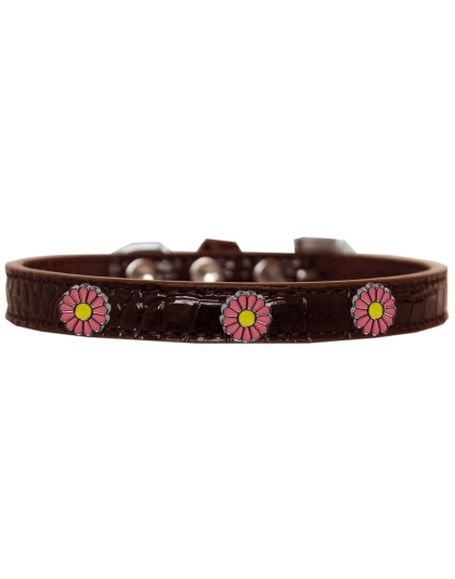 Pink Daisy Widget Croc Dog Collar Chocolate Size 10