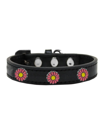 Pink Daisy Widget Dog Collar Black Size 10