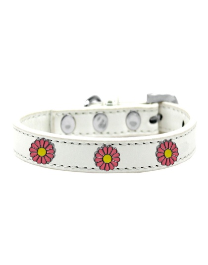 Pink Daisy Widget Dog Collar White Size 10