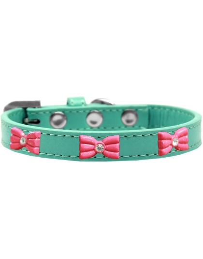 Pink Glitter Bow Widget Dog Collar Aqua Size 10