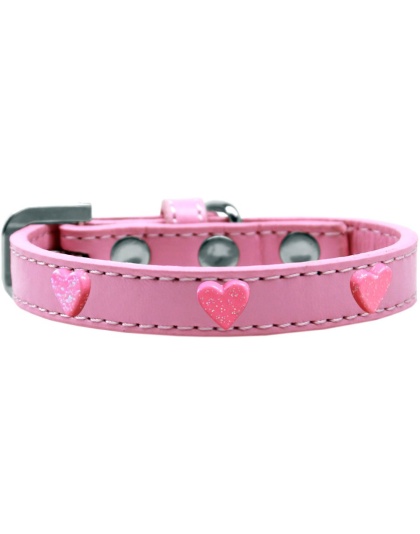 Pink Glitter Heart Widget Dog Collar Light Pink Size 10