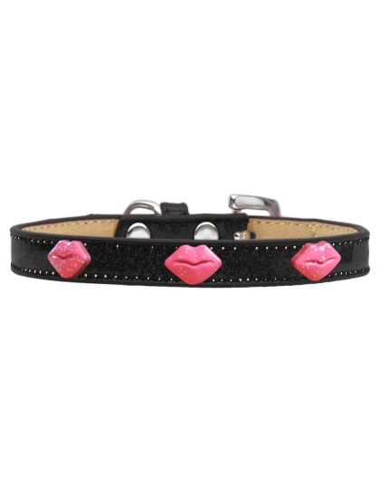 Pink Glitter Lips Widget Dog Collar Black Ice Cream Size 10