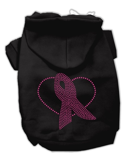 Pink Ribbon Rhinestone Hoodies Black L