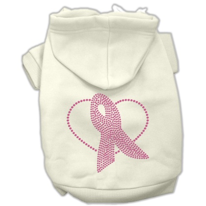 Pink Ribbon Rhinestone Hoodies Cream L