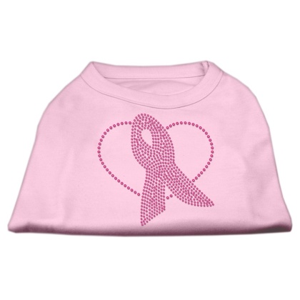 Pink Ribbon Rhinestone Shirts Light Pink L