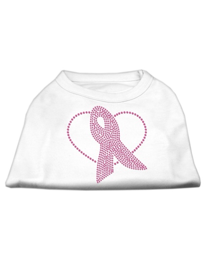 Pink Ribbon Rhinestone Shirts White L