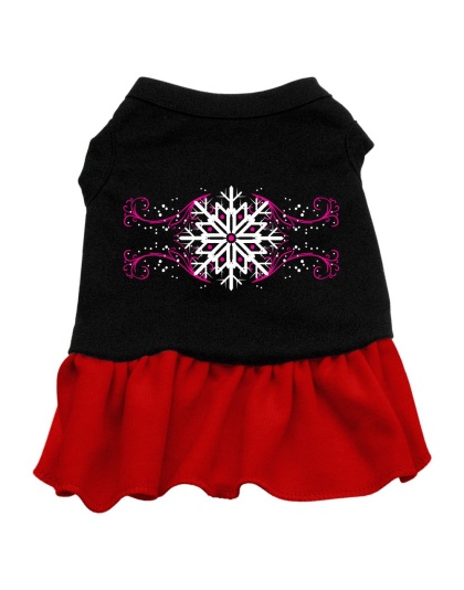 Pink Snowflake Screen Print Dress Black with Red Lg