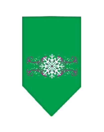 Pink Snowflake Swirls Screen Print Bandana Emerald Green Large