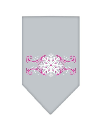 Pink Snowflake Swirls Screen Print Bandana Grey Large