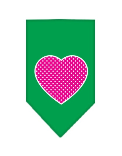 Pink Swiss Dot Heart Screen Print Bandana Emerald Green Large