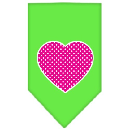 Pink Swiss Dot Heart Screen Print Bandana Lime Green Large