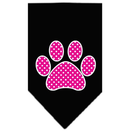 Pink Swiss Dot Paw Screen Print Bandana Black Large