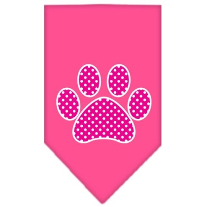 Pink Swiss Dot Paw Screen Print Bandana Bright Pink Large