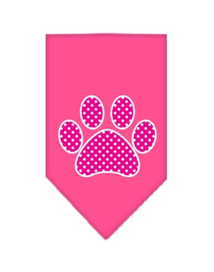 Pink Swiss Dot Paw Screen Print Bandana Bright Pink Large